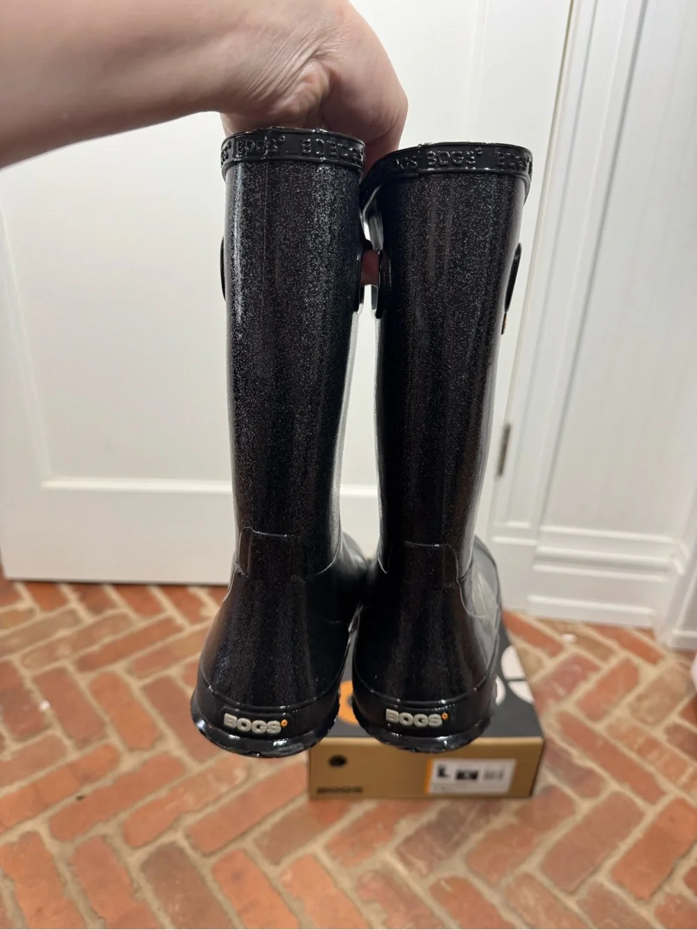 Bogs Rainboot Glitter Boots‎ Black Youth Size 6 Sparkle NEW fall winter